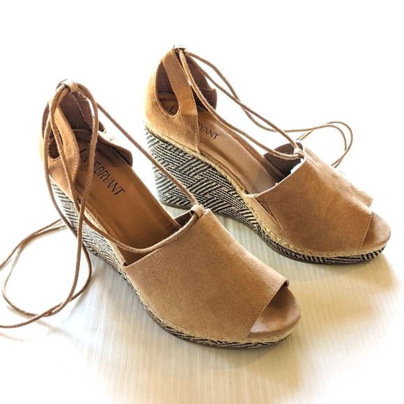 LANE BRYANT lace-up ankle wrap woven wedge platform sandals - Picture 2 of 10